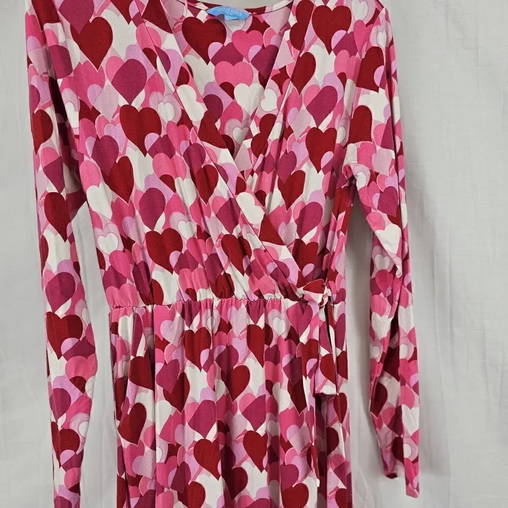 DRAPER JAMES RSVP Valentine's Day Hearts Long Sleeve Knit Wrap Dress-Small